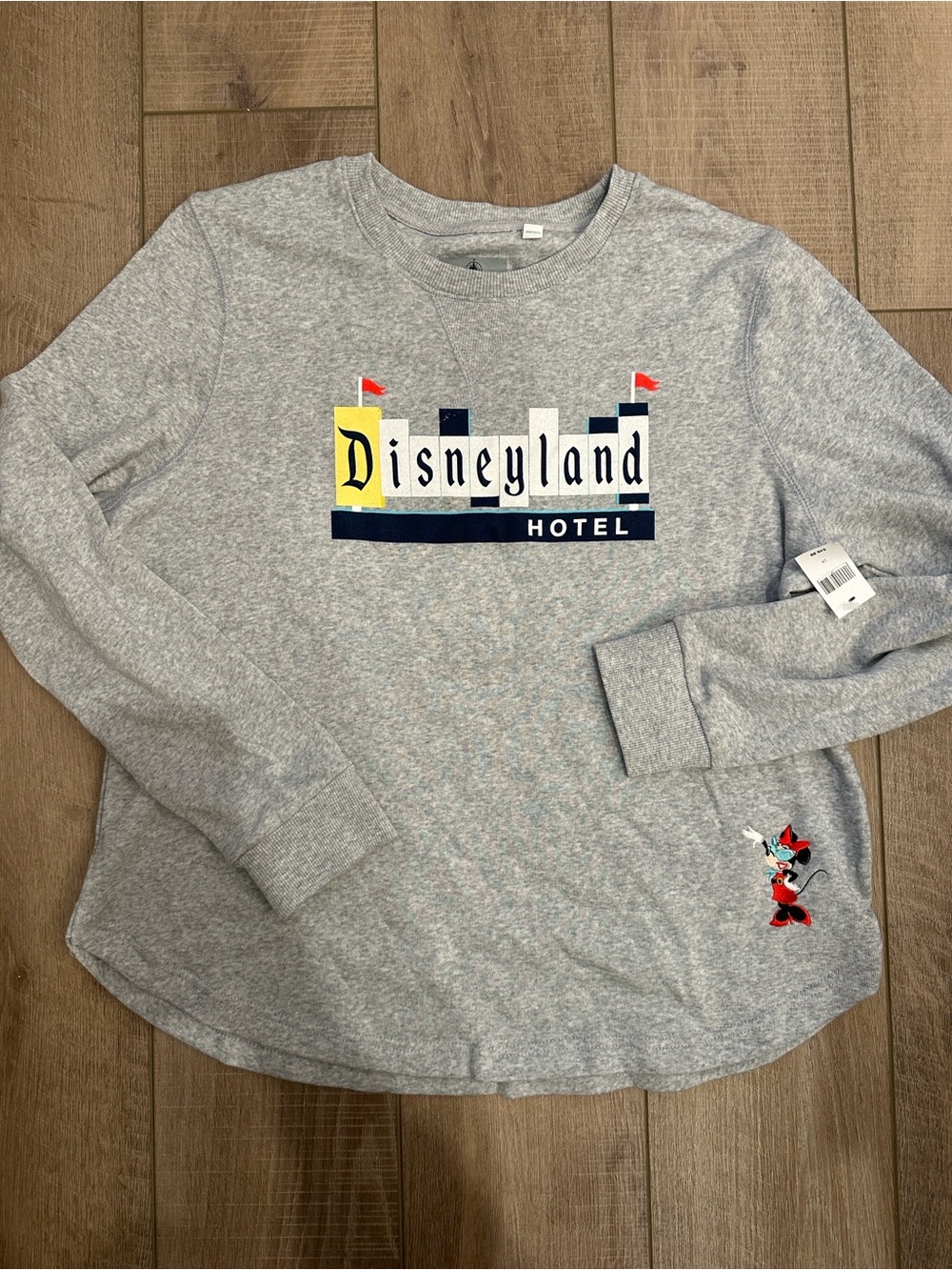 Disney Grey Sweatshirt with Disneyland Hotel Logo and Minnie Accent